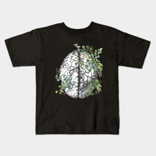 Brain human anatomy,Floral, eucalyptus leaves, mental, watercolor Kids T-Shirt